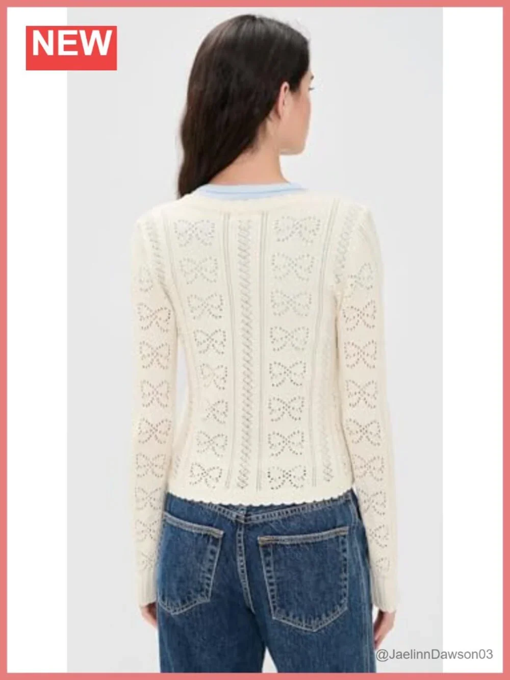 Women's Pointelle Knit Cardigan Scalloped Trim Bow Button Lightweight